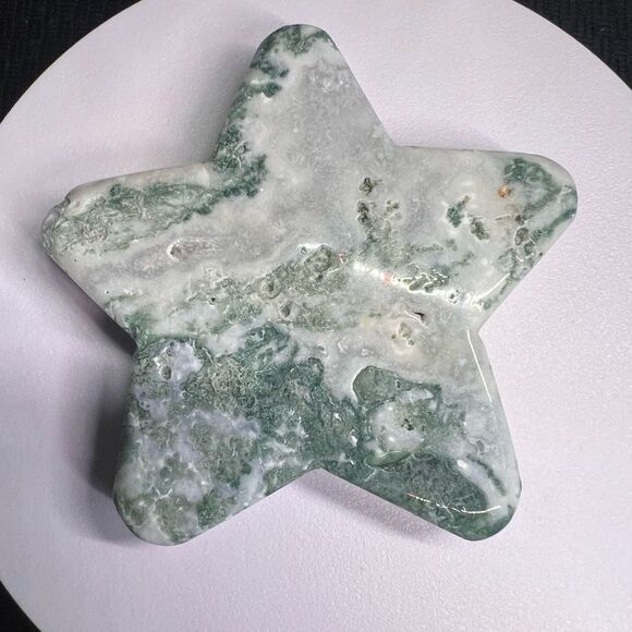 Moss Agate Crystal Star Carving - Picture 4 of 9
